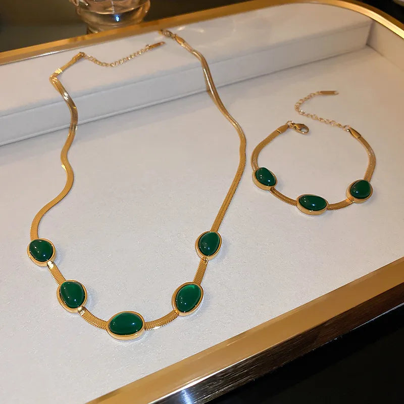 Green Stone Multilayer Necklace