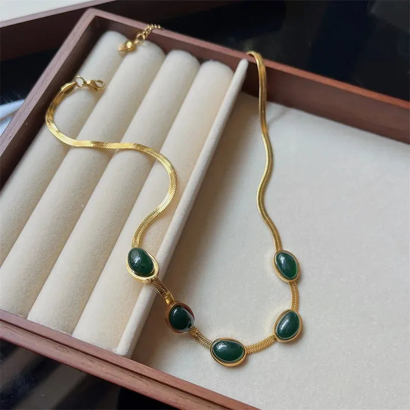 Green Stone Multilayer Necklace