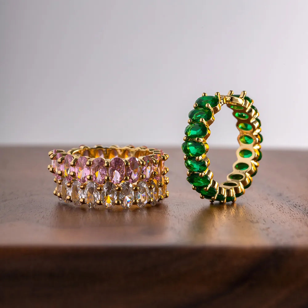 Colorful Copper CZ Oval Rings